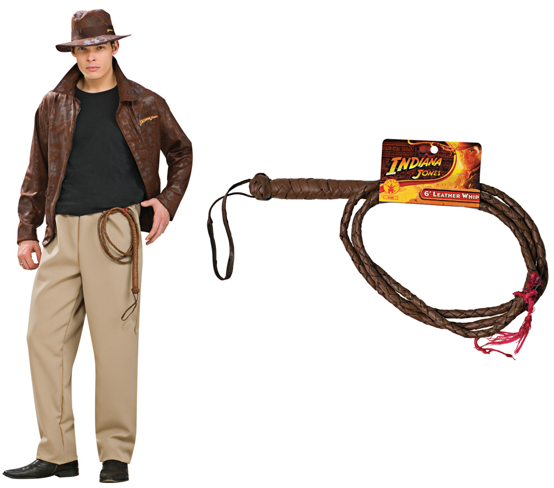 Indiana Jones Adult Deluxe Costume STD, XL + Leather Whip
